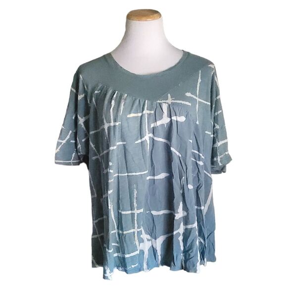 Anthropologie AKEMI + KIN 'Light Streaks' Blue Short Sleeve Swing Tee Size Large - Picture 2 of 11